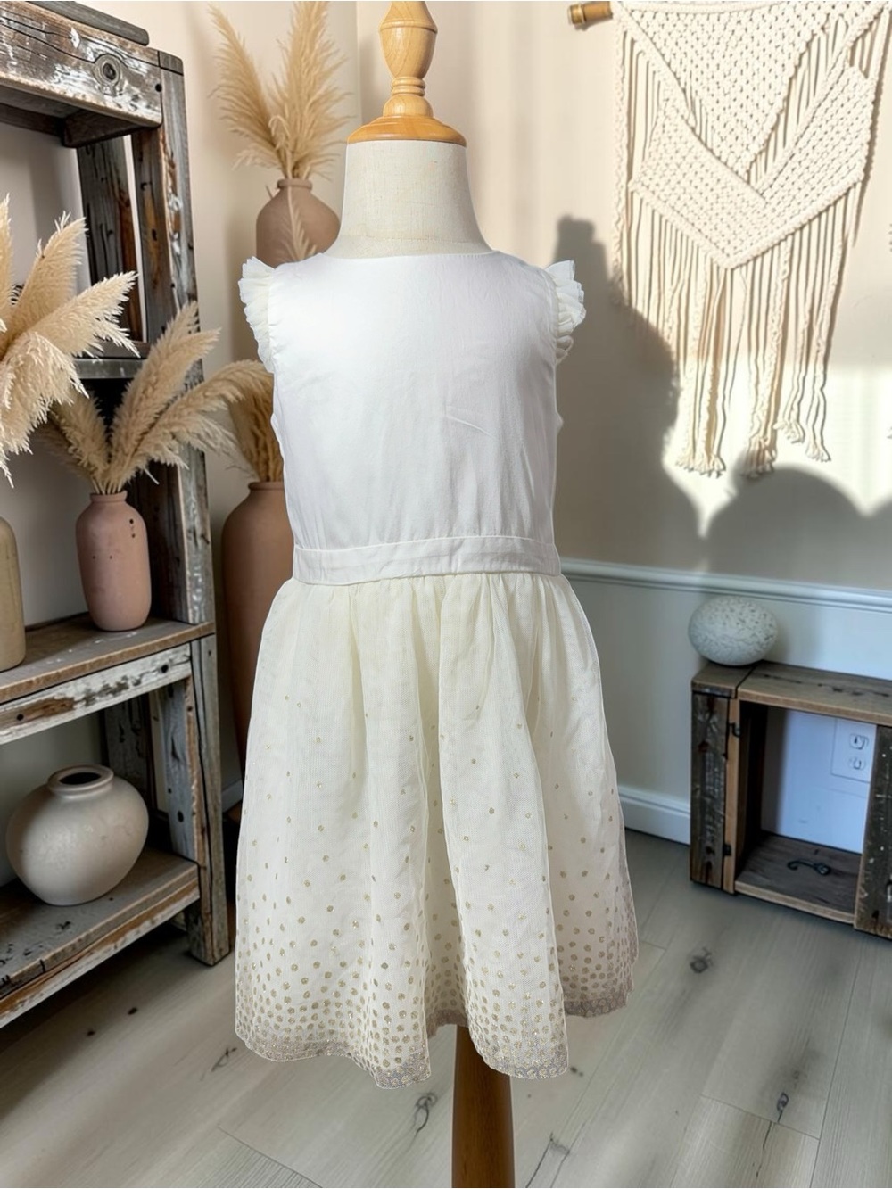 Carter's Ivory Party Dress with Gold Foil Dot Skirt